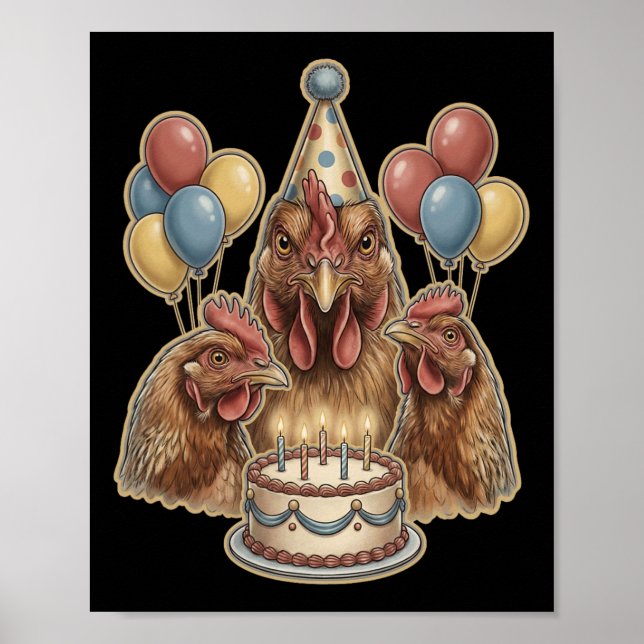 Poster Bolo de Chapéu de Aniversário de Frango Engraçado  (Frente)