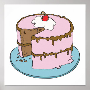Póster bolo de chocolate de glacé rosa