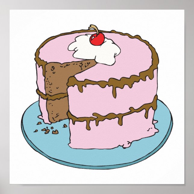 Póster bolo de chocolate de glacé rosa (Frente)