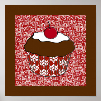 Poster Bolo de Chocolate em Padrão Vermelho e Branco