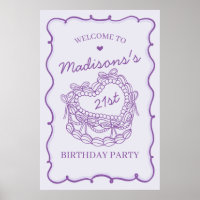 Bolo de Coquetes de Coração Roxo Aniversário Bem-v
