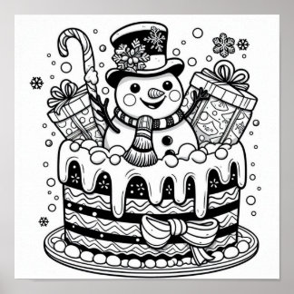 Poster Bolo de Férias do Boneco de Neve Encantador para C