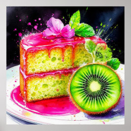Poster Bolo de Kiwi vibrante com brilho rosa