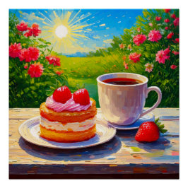 Póster Bolo de morango e café