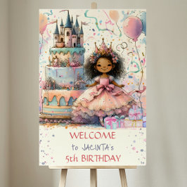 Poster Bolo do Castelo de 5 Birthday, princesa afro-ameri