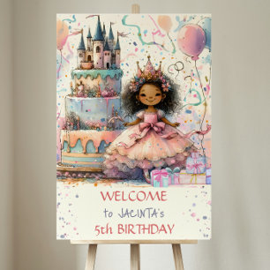 Poster Bolo do Castelo de 5 Birthday, princesa afro-ameri