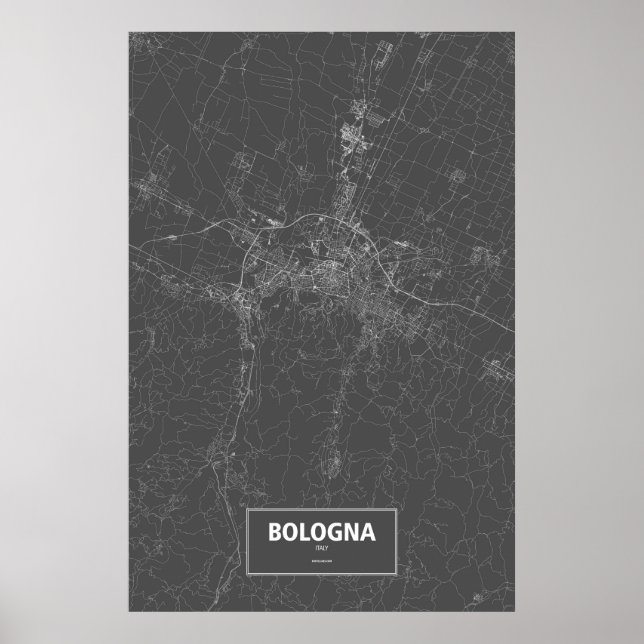 Poster Bologna, Itália (branco no preto) (Frente)