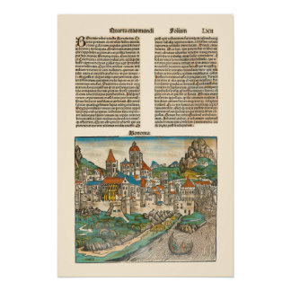 Póster Bolonha Itália Nuremberga Chronicle Medieval Book