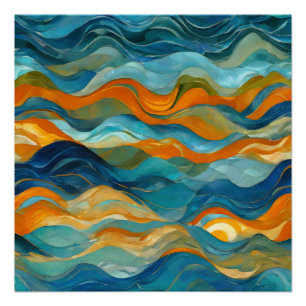 Póster "Bolonia" Ondas Laranja Azuis