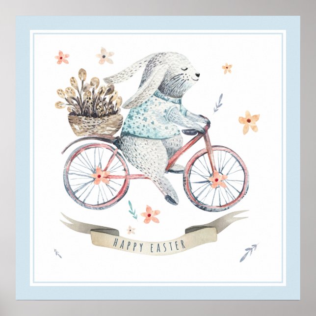 Poster Bolso de coelho da Páscoa de flores de primavera (Frente)