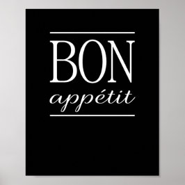 Póster Bom apetite Citação de jantar na cozinha preta
