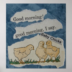 Póster Bom dia!  Colagem dos pintinhos do vintage