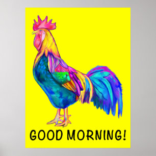 Poster Bom dia colorido do galo!