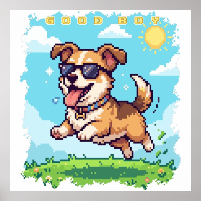 Poster Bom Menino Pixel Cachorrinho Design de Jogos Retrô (Frente)