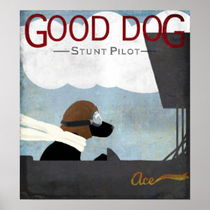 Póster Bom piloto de conluio do cão - vôo do cão preto