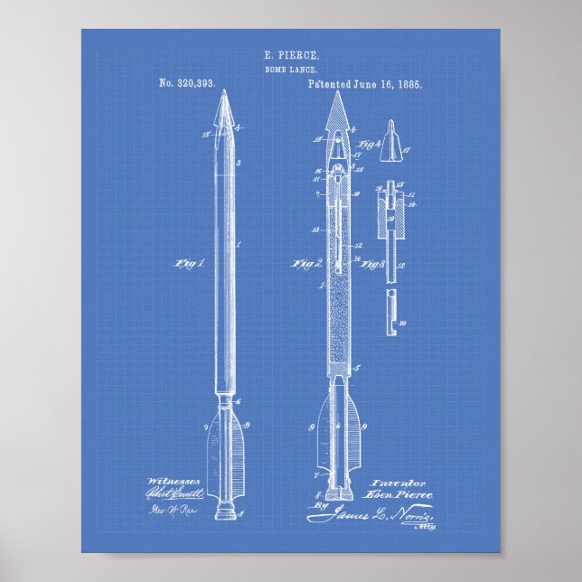 Poster Bomb Lance 1885 Patent Art Blueprint (Frente)