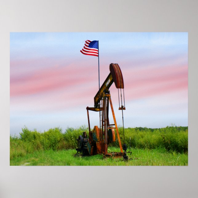 Póster Bomba De Petróleo Com Bandeira Americana (Frente)