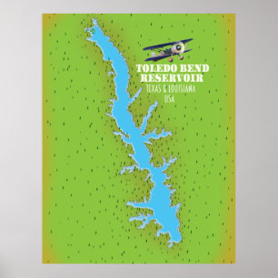 Poster Bomba Toledo Bend Mapa do Texas e Louisiana