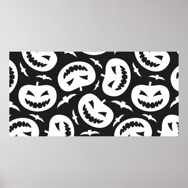 Poster Bombas brancas de halloween e morcegos isolados em (Frente)