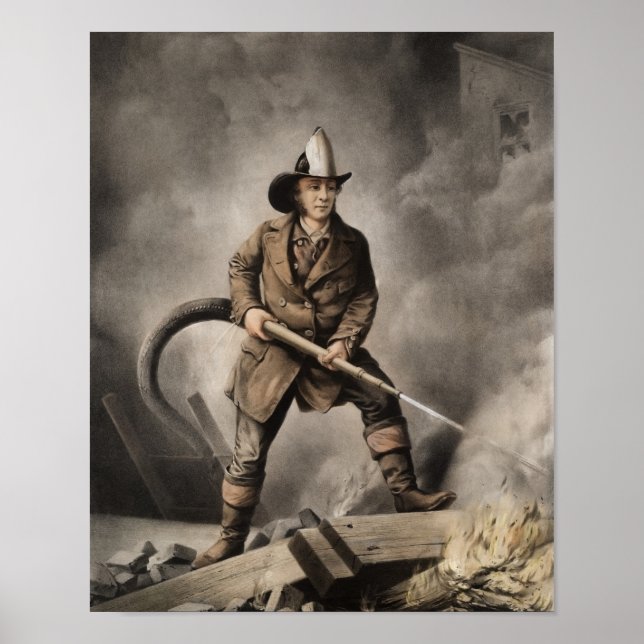 Poster Bombeiro americano - Enfrentando o inimigo - 1858 (Frente)