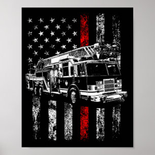 Poster Bombeiro Bandeira Americana Linha Vermelha Fina Bo