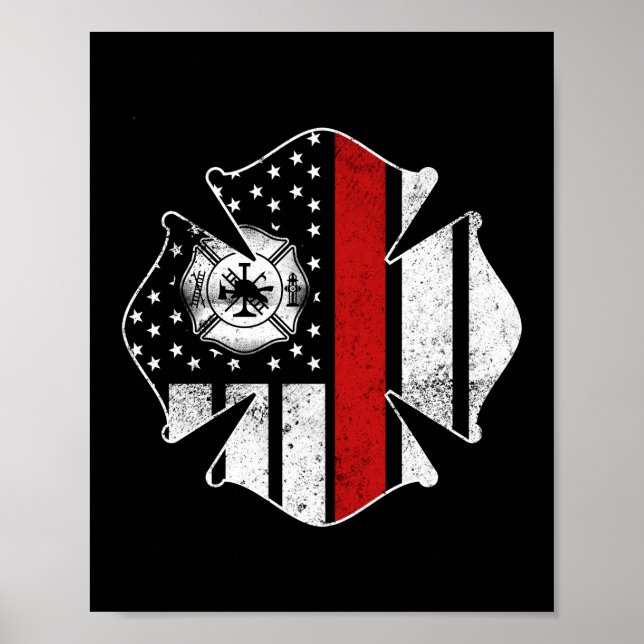 Poster Bombeiro Bombeiro EUA Bandeira Thin Red Line Flag (Frente)
