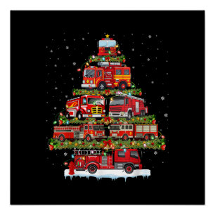 Póster Bombeiro Luz Bombeiro Caminhão de Fogo Natal