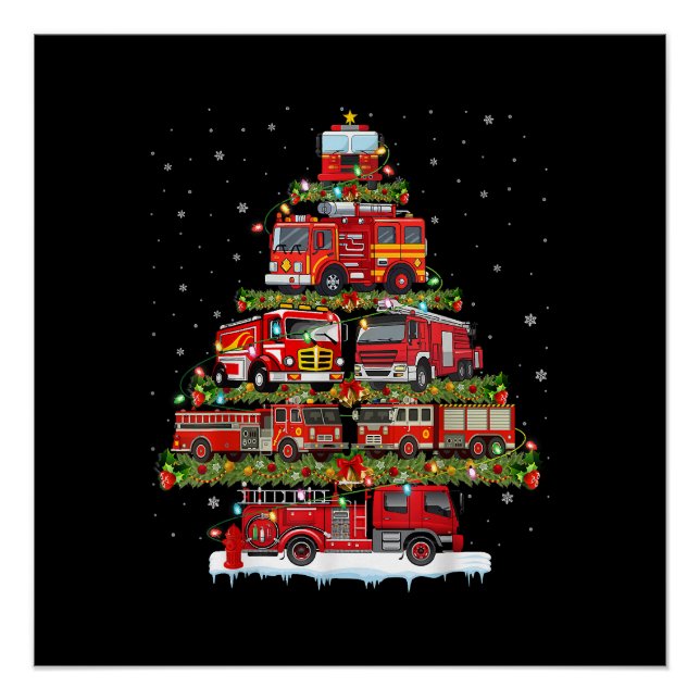 Póster Bombeiro Luz Bombeiro Caminhão de Fogo Natal (Frente)