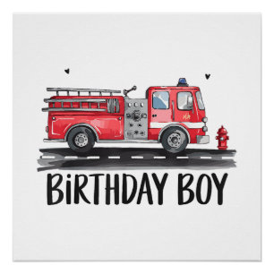 Póster Bombeiros de caminhão O aniversário da família Boy
