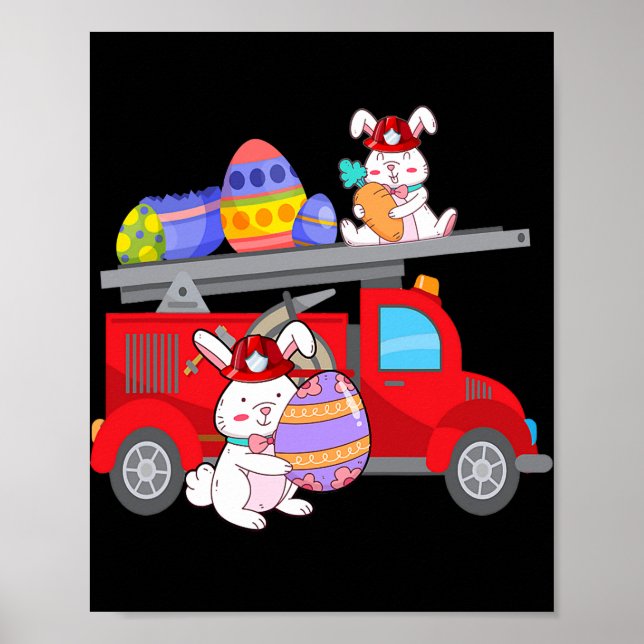 Poster Bombeiros do Dia de Bombeiros do Bunny Riding (Frente)