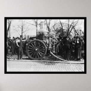 Póster Bombeiros e sua viatura de incêndio 1910