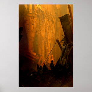 Poster Bombeiros na entulho das torres gémeas em 9/11