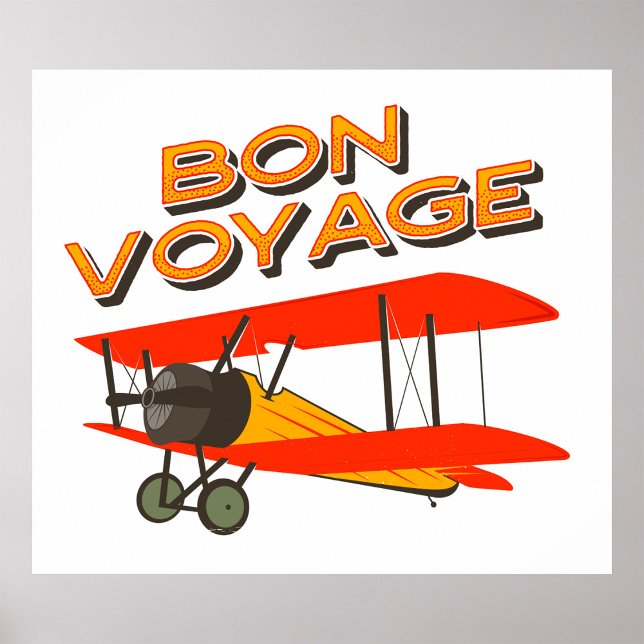 Poster Bon Voyage Biplane Vintage Avião (Criador carregado)