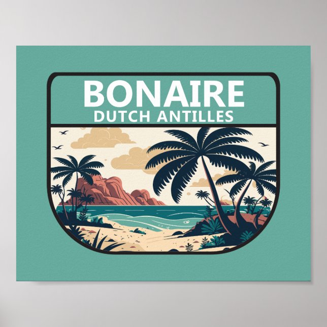 Poster Bonaire - Antilhas Neerlandesas Retro Emblem (Frente)