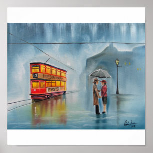 POSTER BONDE ROMÂNTICO DO CASAL DO GUARDA-CHUVA DO DIA