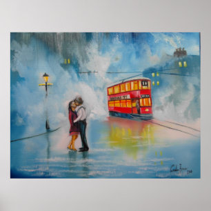 Póster BONDE VERMELHO do GUARDA-CHUVA do DIA CHUVOSO que