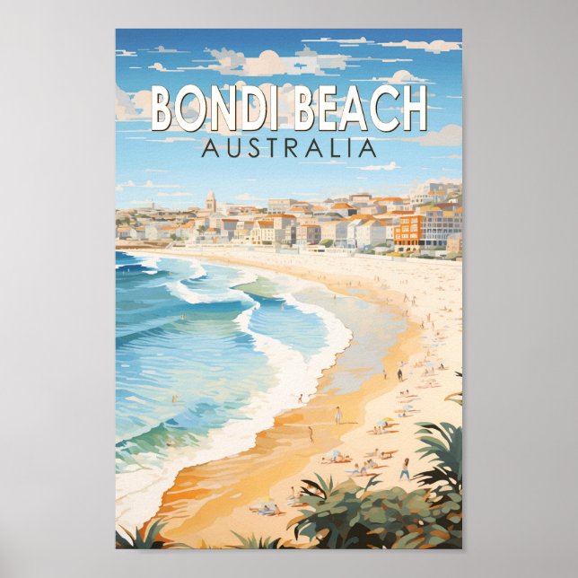 Poster Bondi Beach, Austrália, Viagem Art Vintage (Frente)