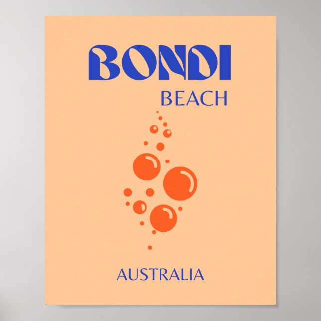 Poster Bondi Beach, Preppy Art, Orange, Blue (Frente)