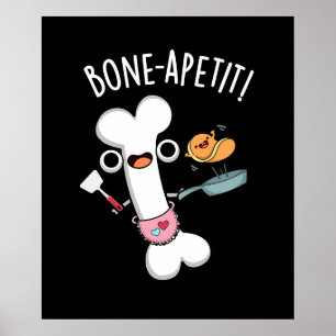 Poster Bone Apetit Funny Cozinhar Pun Dark BG