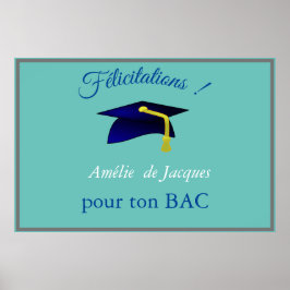 Poster Boné de formatura azul - Parabéns em francês