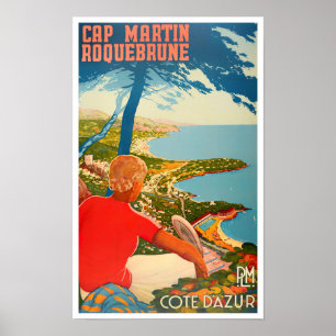 Poster Boné Martin Roquebrune France viagens vintage