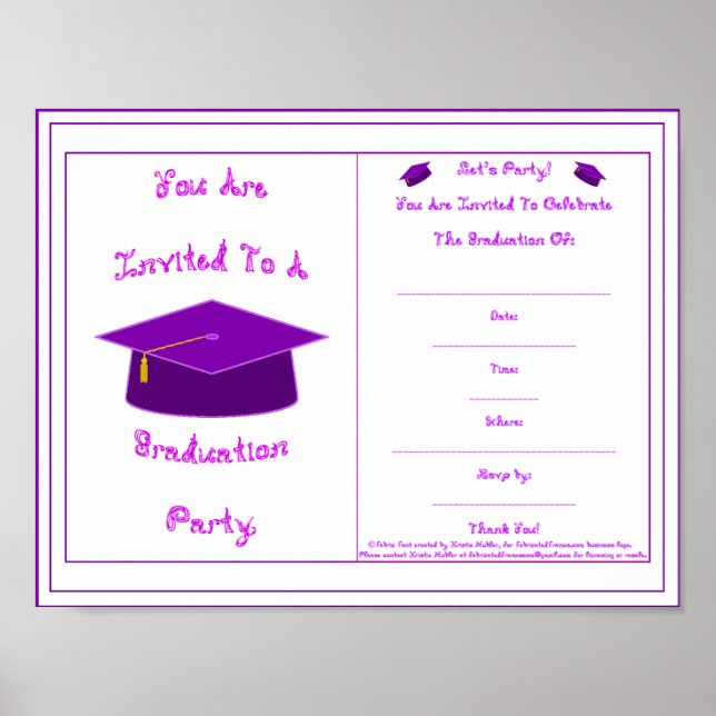 Poster Boné Roxo de Convite de Graduação Imprimível (Frente)