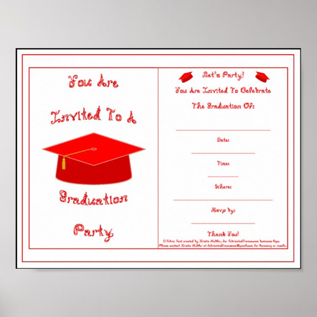 Poster Boné Vermelho de Convite de Graduação Imprimível (Frente)