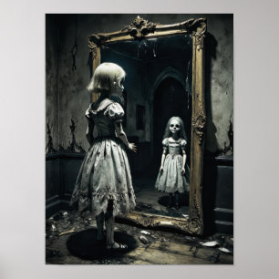 Poster Boneca amaldiçoada em atmosfera de espelho de terr