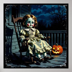 Poster Boneca Assombrada e Abóbora de Halloween