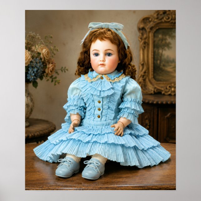 Poster Boneca de Porcelana Antiga com Roupa Azul (Frente)