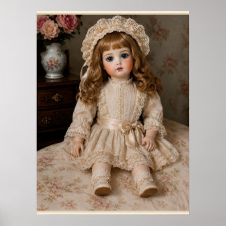 Poster Boneca de porcelana antiga sentada em estilo vinta