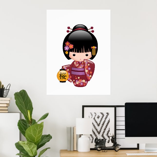 Poster Boneca Kokeshi Sakura - Garota Geisha no Pêssego (Escritório em casa)