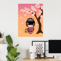 Boneca Kokeshi Sakura - Garota Geisha no Pêssego