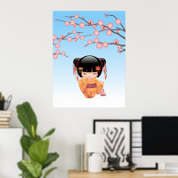 Boneca Kokeshi Ume - Garota Geisha Japonesa Azul